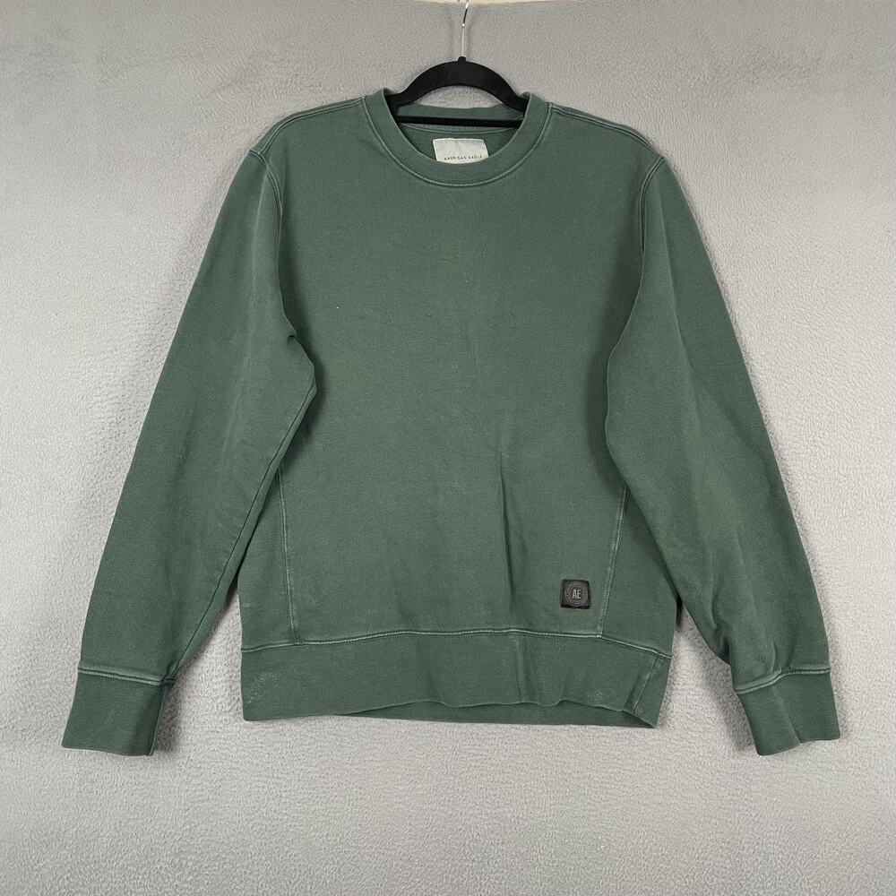 American Eagle Sweatshirt Mens M Green Pullover Fleece Crewneck Pockets Logo - Picture 1 of 12